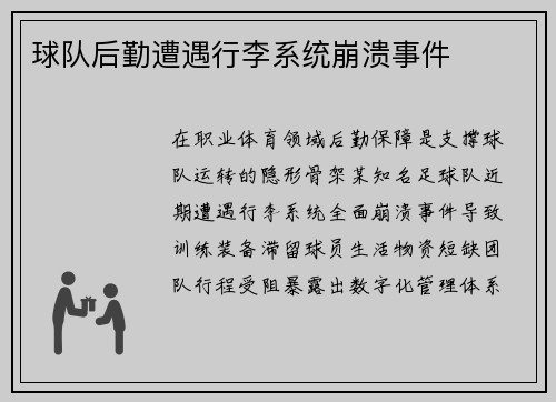 球队后勤遭遇行李系统崩溃事件
